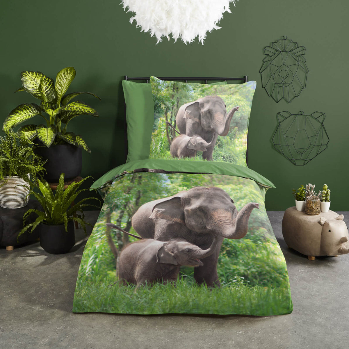 bettwaesche bettgarnitur tiere elefanten tiermotiv wende