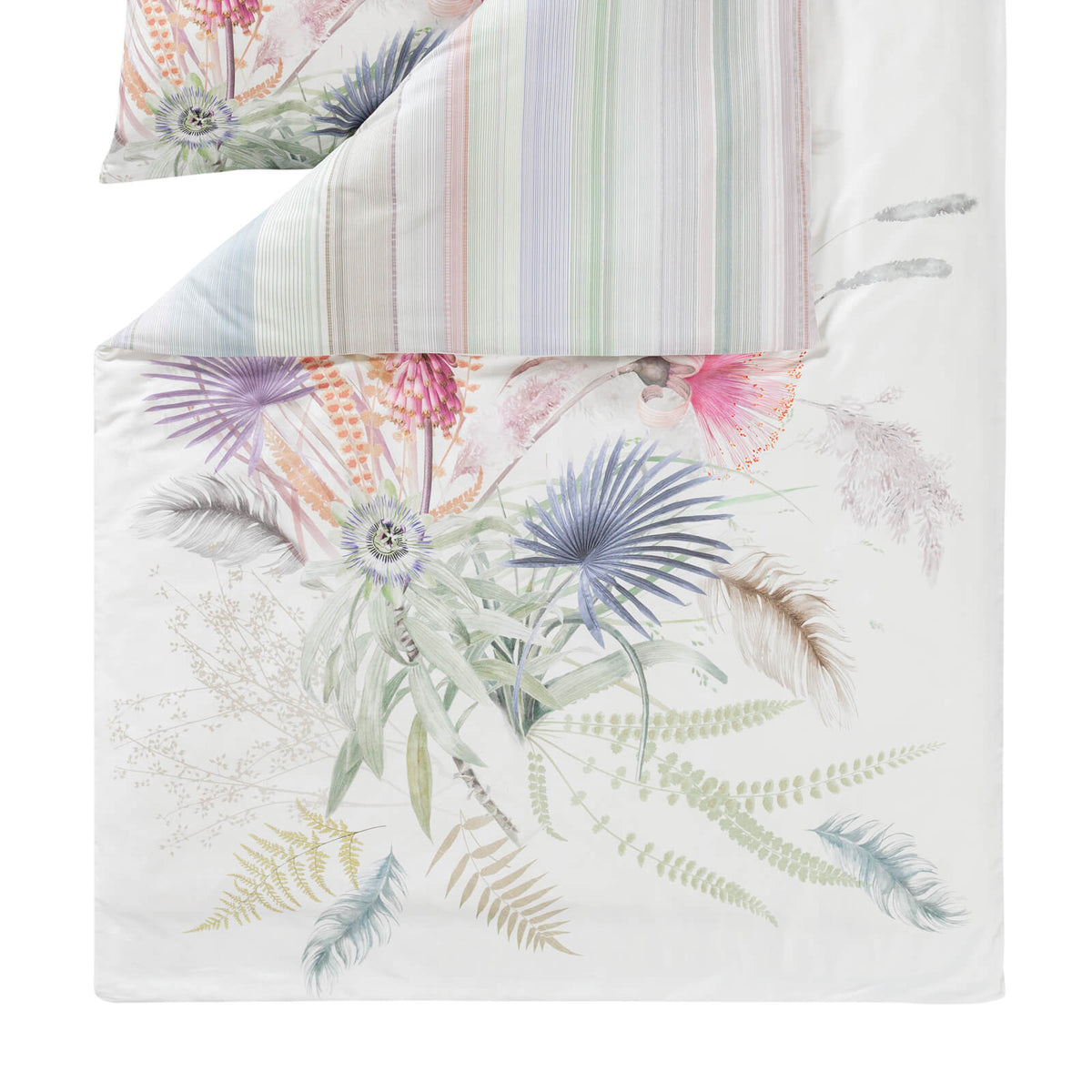 bettbezug kissenbezug floral blaetter wendeoptik gestreift