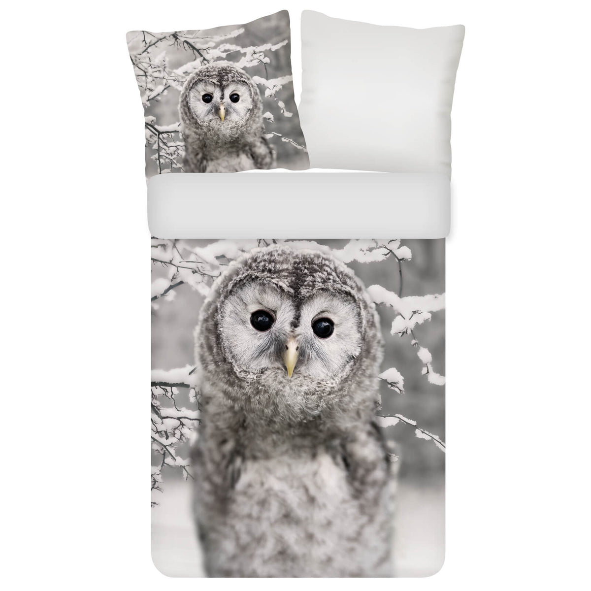 bettgarnitur eule schnee winter vogel nachtschwaermer flanell