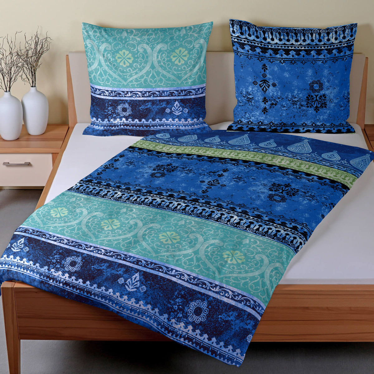 bettwaesche casatex blau tuerkis orientalisch mandala biber 
