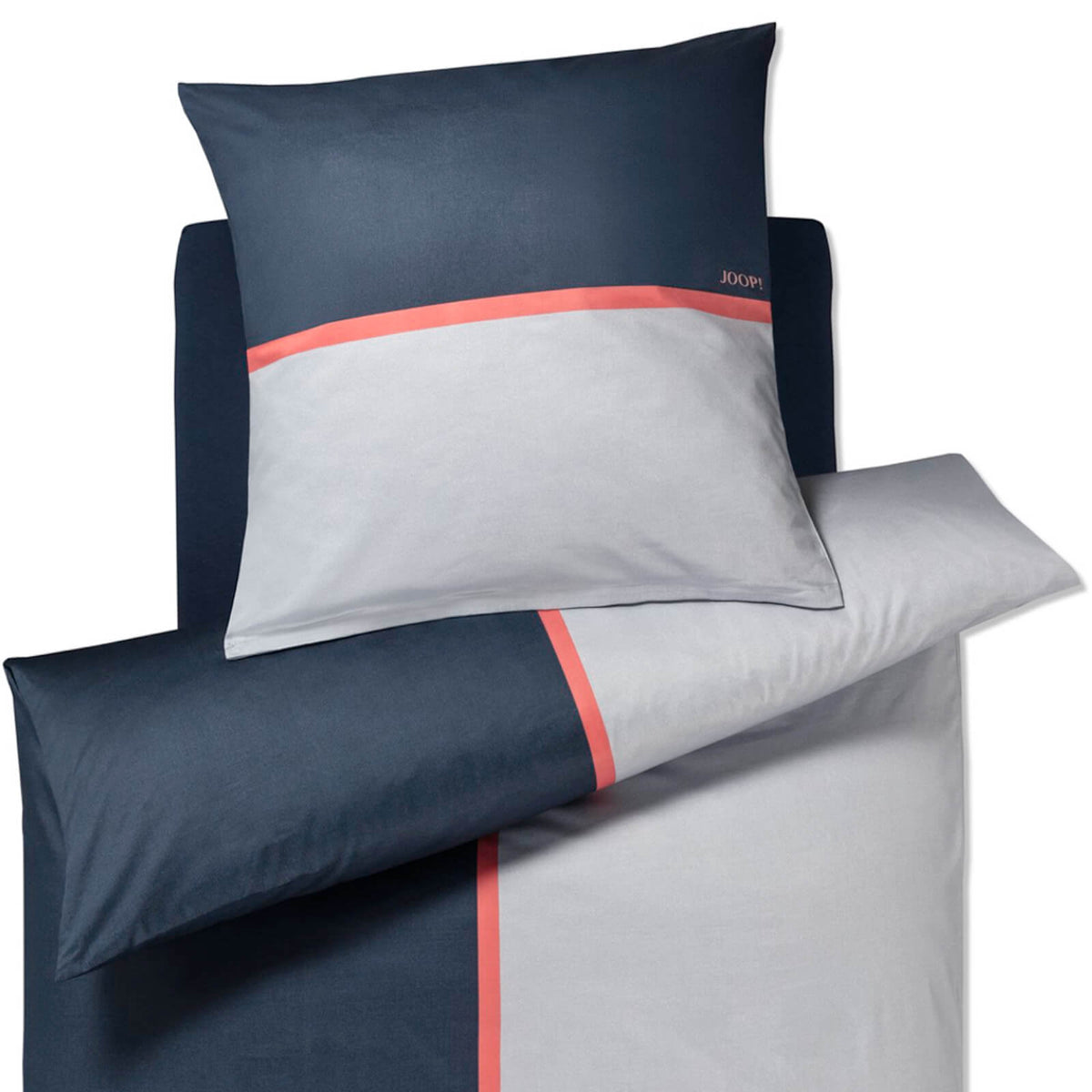 bettwaesche streifen linien blau grau lachsfarben mako satin