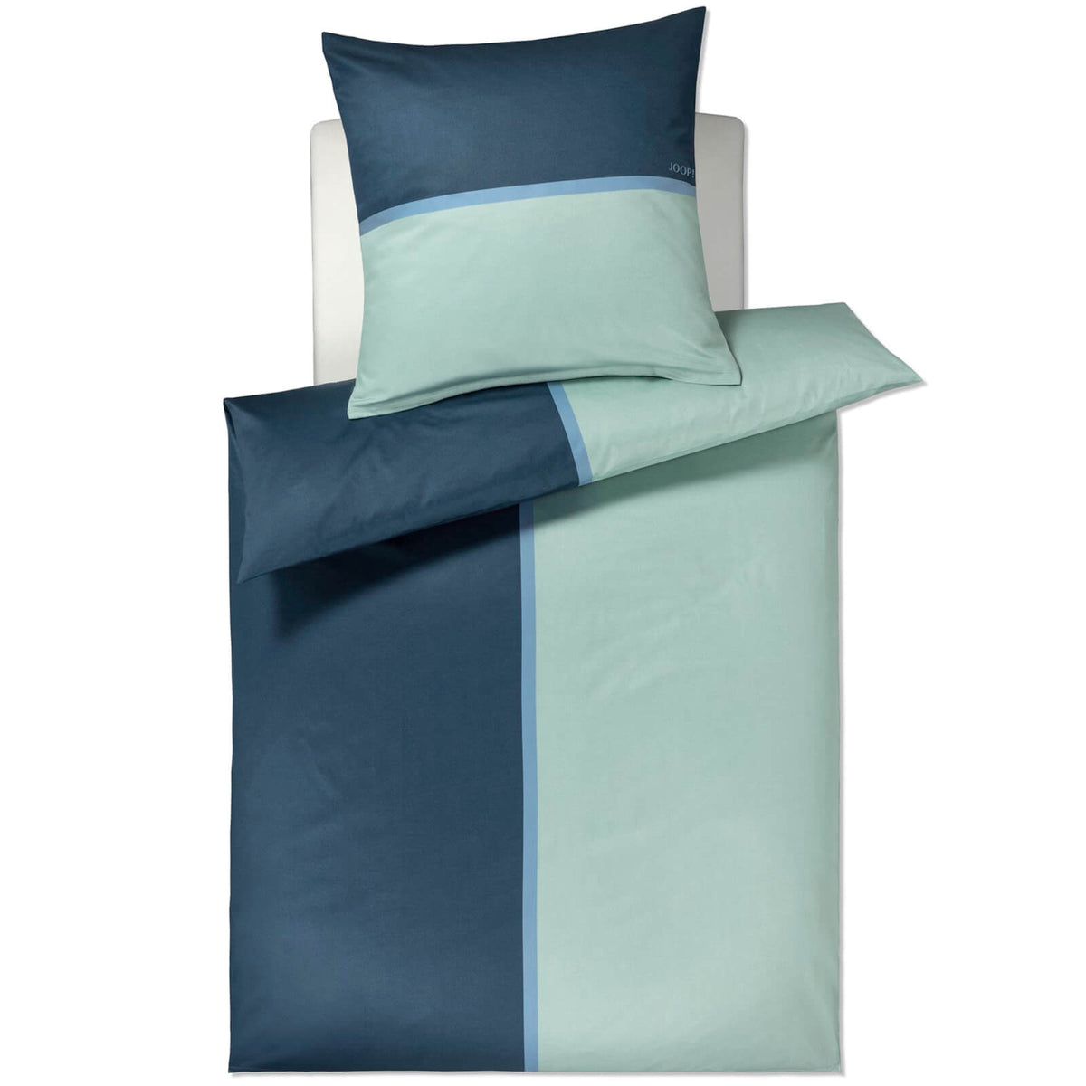 bettwaesche streifen dunkelblau mintgruen baumwolle mako satin