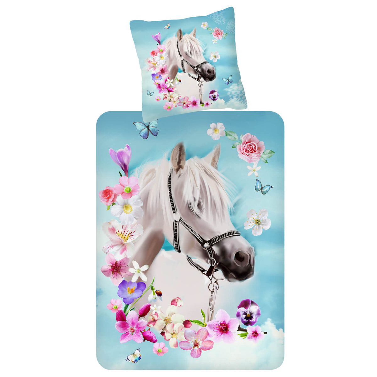 bettwaesche pferd blumen blueten