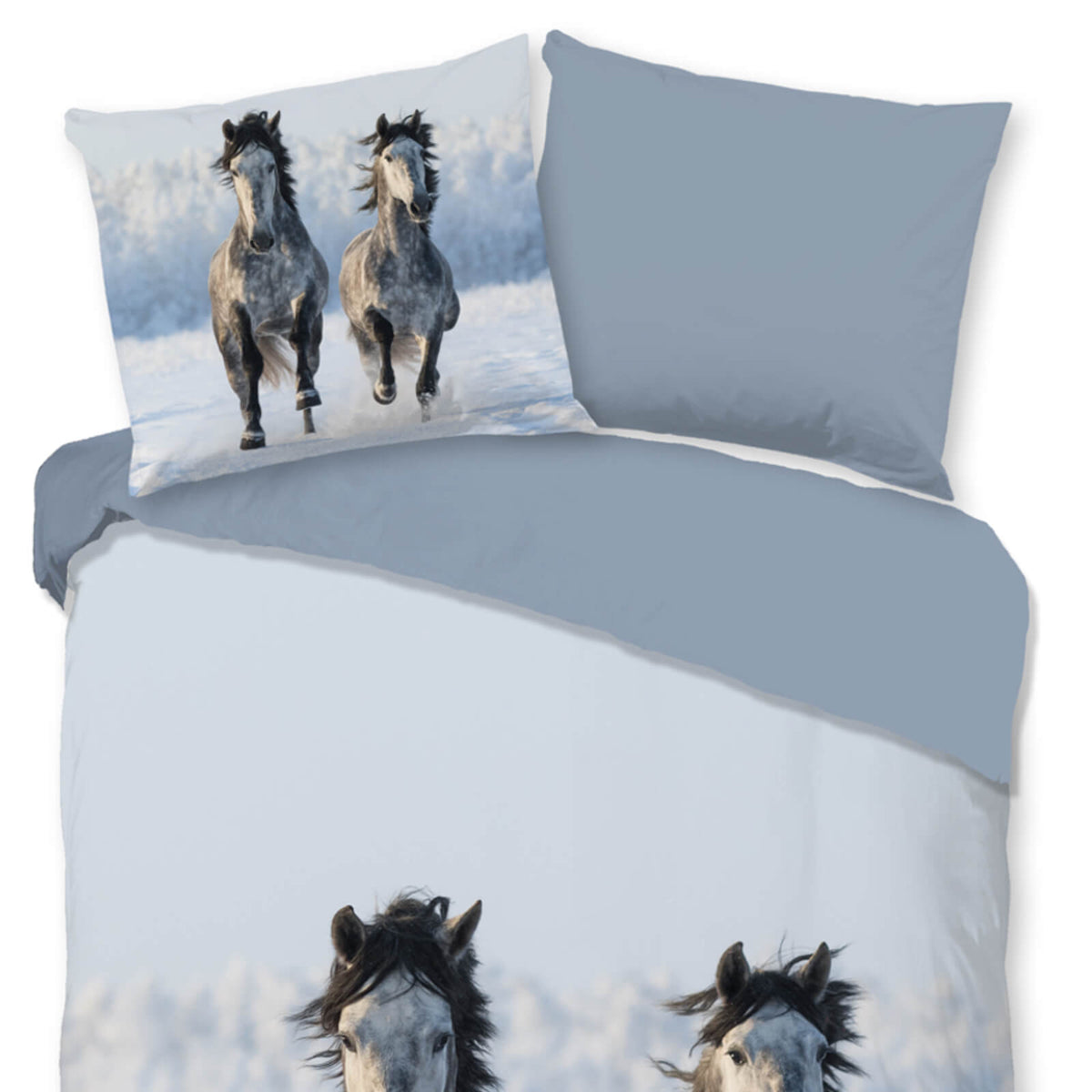 bettwaesche schneepferde wildnis grau flanell