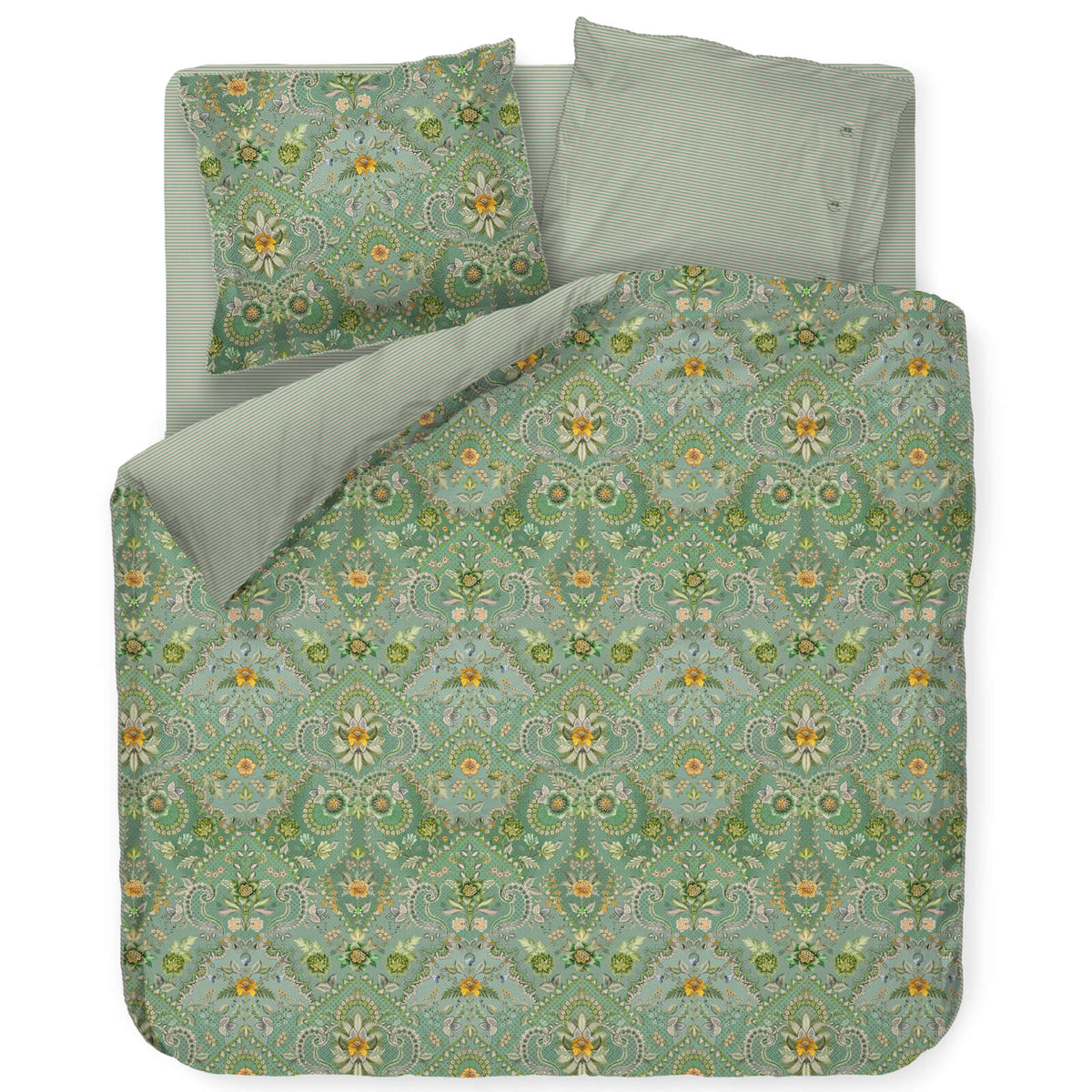 bettgarnitur bettwaesche blumen blaetter gruen