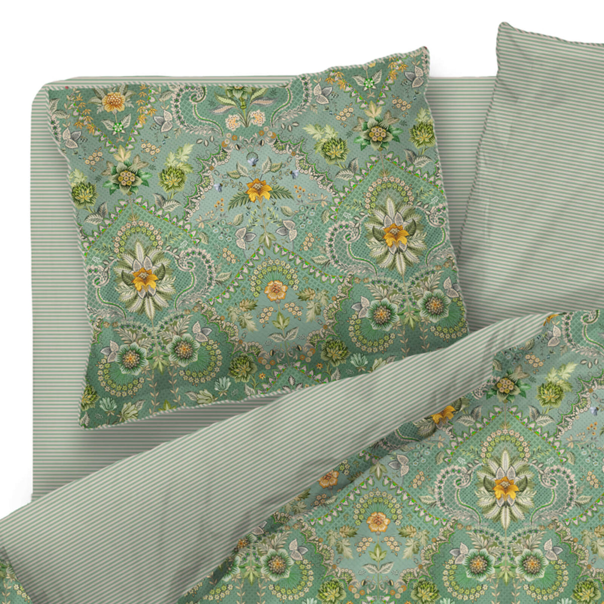 bettgarnitur bettwaesche blumen blaetter gruen