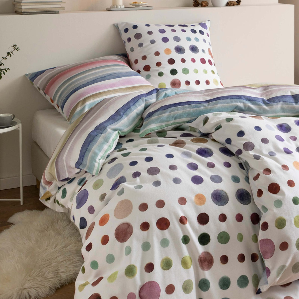 bettwaesche punkte dots querstreifen multicolor