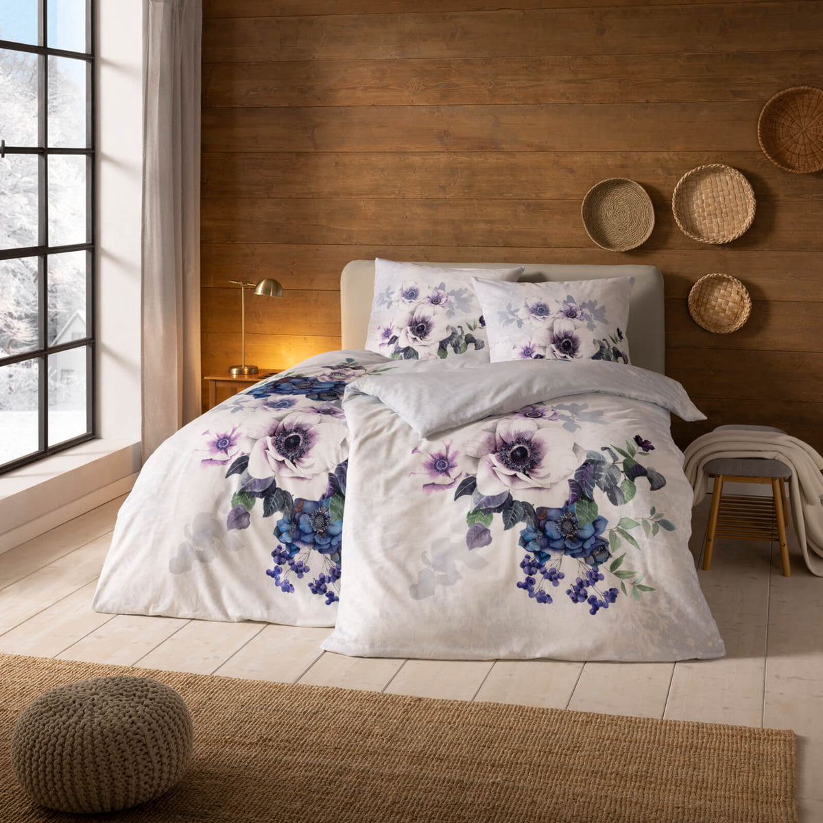 bettwaesche bluete floral lila eis winter