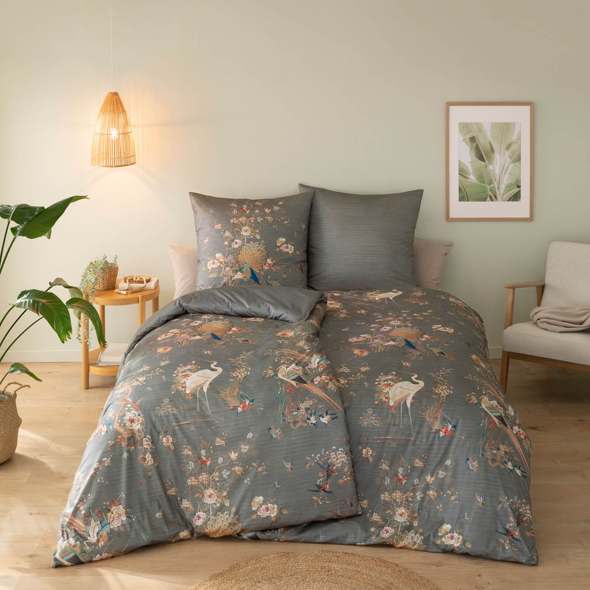 bettwaesche bettgarnitur floral storch pfau