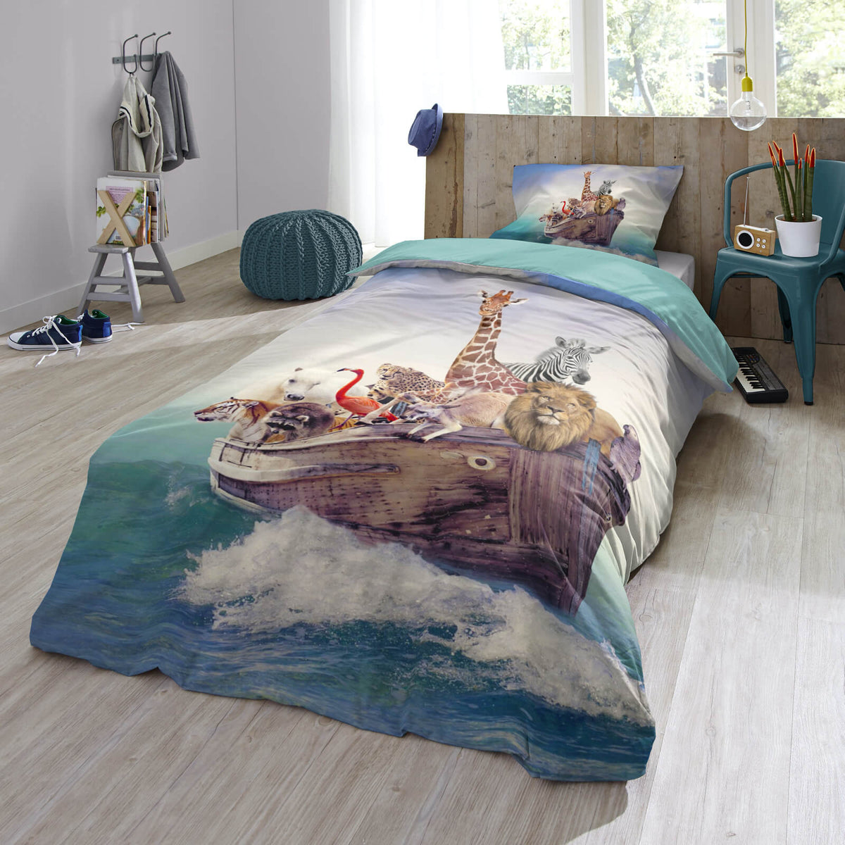 bettwaesche tiere arche noah giraffe loewe espico