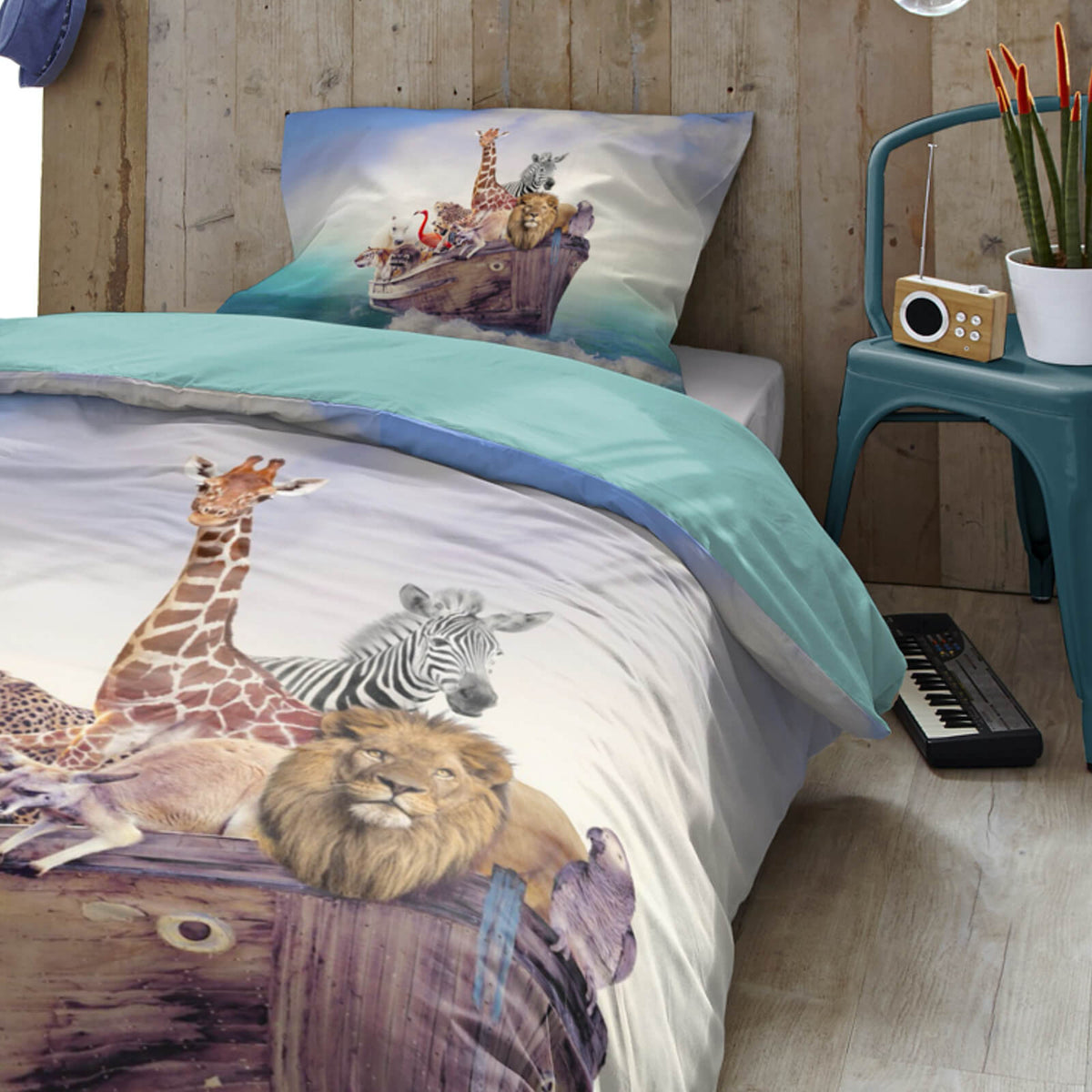 bettwaesche tiere arche noah giraffe loewe espico