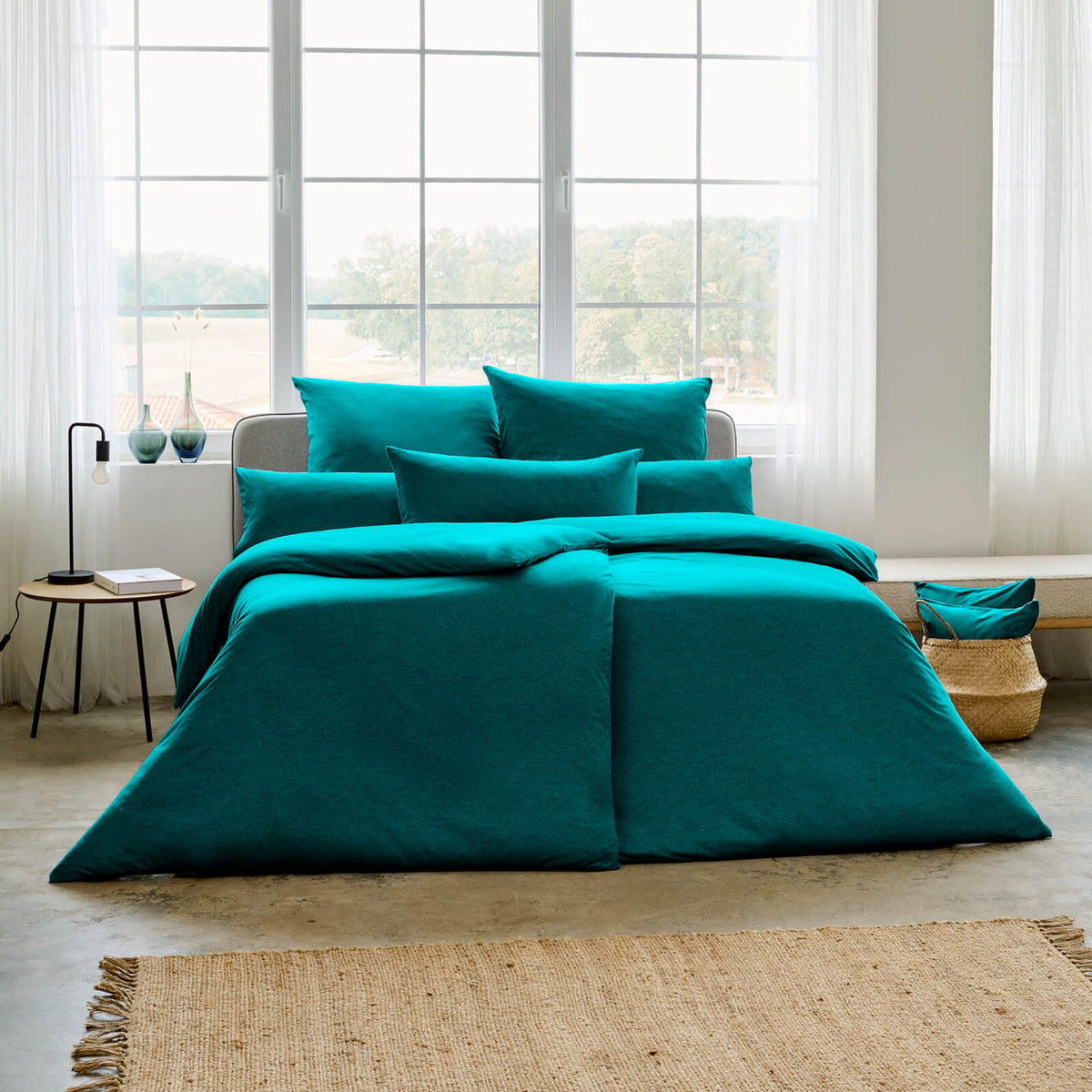 bettwaesche bettgarnitur einfarbig gruen blau