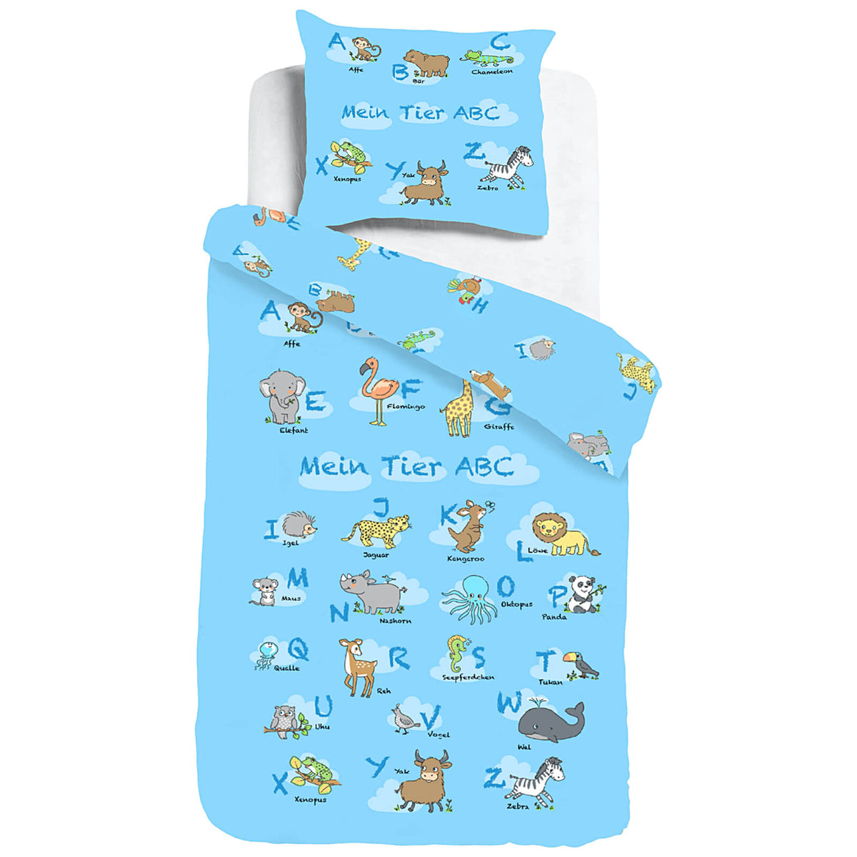 bettwaesche tiere blau abc zweiseitig baumwolle renforcé 