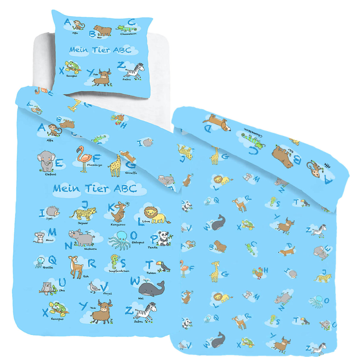 bettwaesche tiere blau abc zweiseitig baumwolle renforcé 